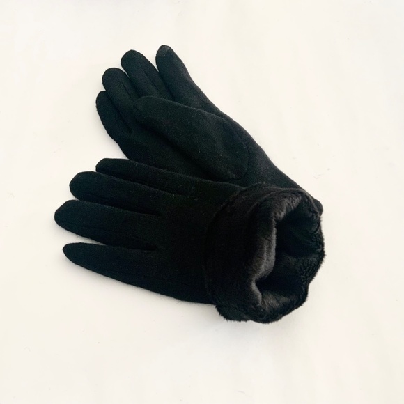 Luxury Cashmere Merino Wool Gloves Classic Black Winter Mittens Fleece inside - Picture 8 of 10